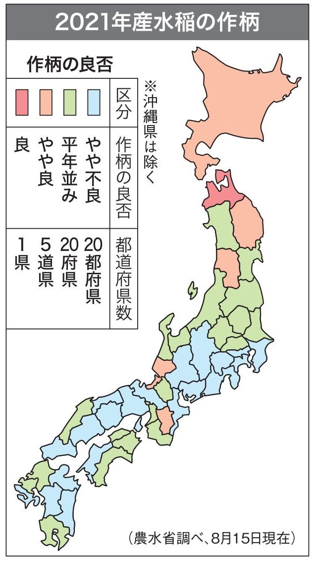 水稲主産地「平年並み」以上 ８月１５日作況 西日本「やや不良」傾向 - 日本農業新聞