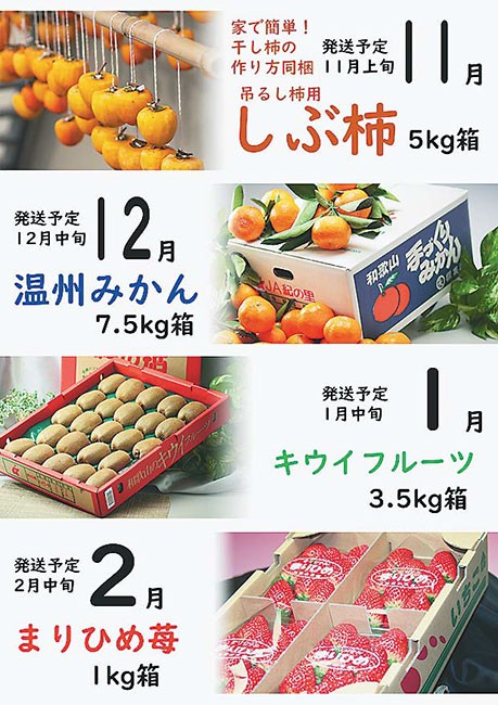 「JA紀の里フルーツ定期便」の11~2月のラインナップ(同JA提供)