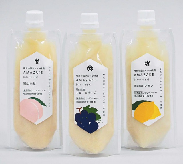 吉田本店が製造販売する岡山県産果実を使った甘酒「ＡＭＡＺＡＫＥ」（１本５４０円）